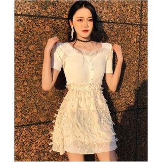 Ruffle Trim Short-sleeve T-shirt White - One Size