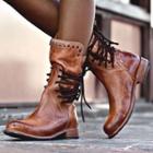 Faux Leather Back Lace-up Mid-calf Boots