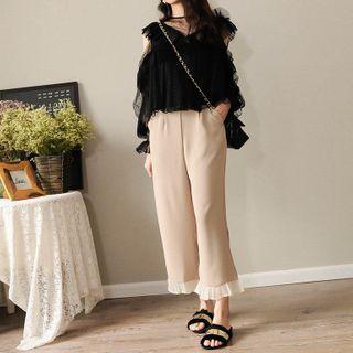 Cropped Frill Trim Straight-fit Pants