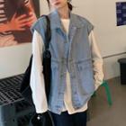 Button-up Denim Vest / Long-sleeve Plain T-shirt