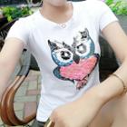 Sequined Owl Short-sleeve T-shirt