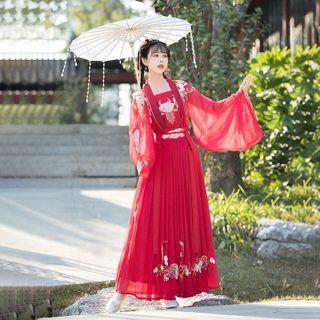 Set: Embroidered Hanfu Top + Skirt + Jacket