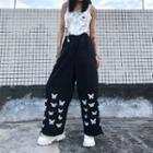 Butterfly Print Drawstring-cuff Pants Black - One Size