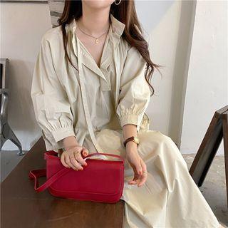 Long-sleeve Striped Lace-up Shirtdress