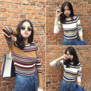 Long-sleeve Striped Rib Knit Top