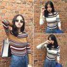 Long-sleeve Striped Rib Knit Top