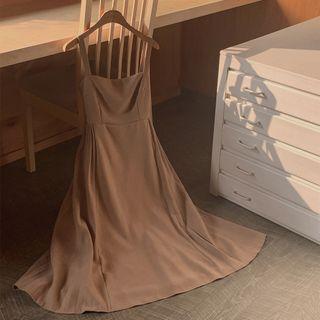 Tie-back Flared Long Overall Dress