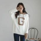 Lettering Color-block Knit Hoodie