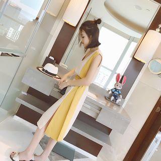 Color Panel V-neck Tank Dress