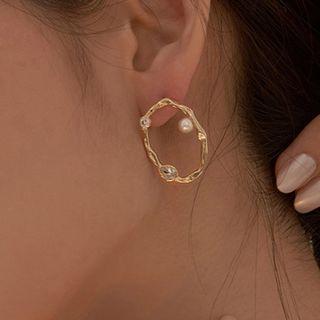 Faux Pearl Alloy Hoop Earring 1 Piece - Silver - One Size