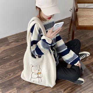 Bear Embroidered Canvas Tote Bag