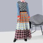 Long-sleeve Patterned Maxi Dress As Shown In Figure - One Size