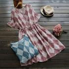 Ruffle Sleeve Patterned Drawstring A-line Dress