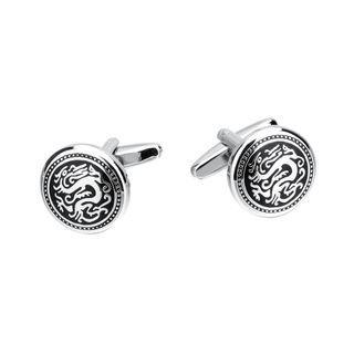Fashion Elegant Dragon Totem Geometric Round Cufflinks Silver - One Size