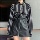 Set: Striped Shirt + Faux Leather Skirt