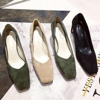 Faux-suede Chunky Heel Square-toe Pumps