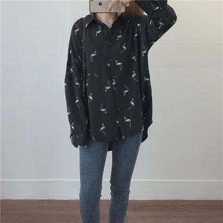 Printed Chiffon Shirt Black - One Size