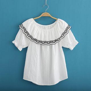 Off-shoulder Lace Trim Top As Shown In Figure - One Size