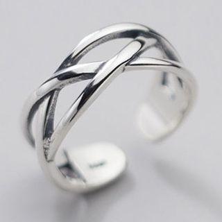 925 Sterling Silver Faux Woven Open Ring 1pc - Silver - One Size