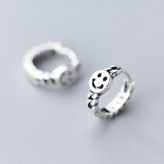 925 Sterling Silver Smiley Hoop Earring 1 Pair - S925 Silver - One Size