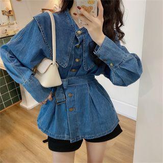 Tie-waist Denim Shirt Blue - One Size