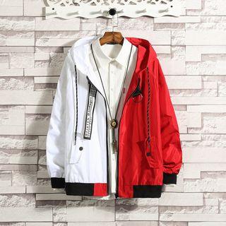 Lettering Two-tone Hooded Jacket