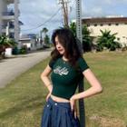 Lettering Short-sleeve T-shirt / Cropped Wide-leg Jeans