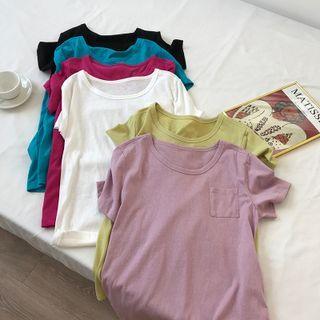 Short Sleeve Pocket Front Plain Top