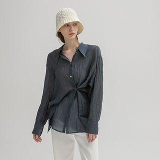 Two-way Slit-hem Crinkled Shirt