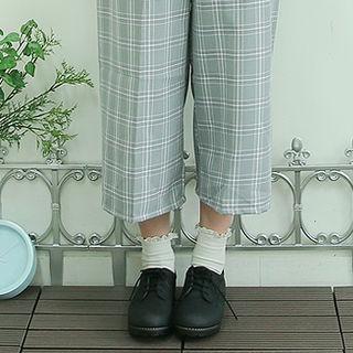 Band-waist Wide-leg Plaid Pants