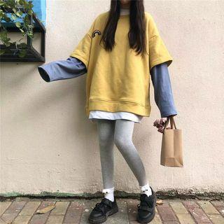 Mock Two-piece Rainbow Print Pullover