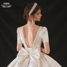 Short-sleeve Bow-back A-line Wedding Gown