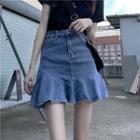 High-waist Ruffle Denim Mini Skirt