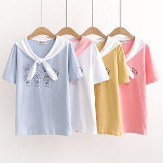 Short-sleeve Print Paneled T-shirt