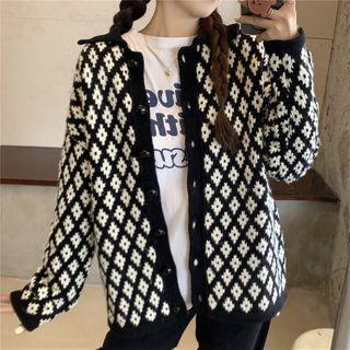 Trim Pattern Printed Knit Cardigan
