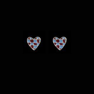Heart Checker Glaze Alloy Earring 1 Pair - Earring - Red & Blue - One Size
