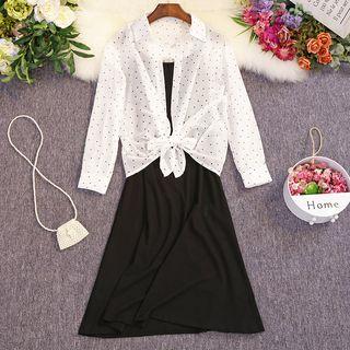 Set: Spaghetti-strap A-line Dress + Chiffon Cardigan