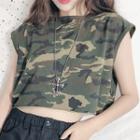 Camo Cropped Tank Top As Shown In Figure - One Size