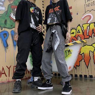 Couple Matching Adjustable Cuff Embroidered Pants
