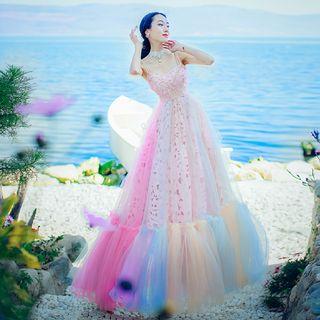 Color-block Lace Maxi Sundress