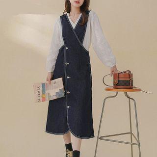 Crisscross Denim Midi Overall Dress
