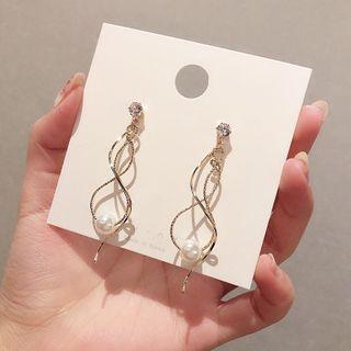 Rhinestone Faux Pearl Dangle Earring 1 Pair - E1213 - Gold - One Size
