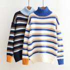 Striped Color Block High-neck Thick Sweater