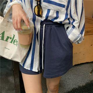 Plain Wide-leg Shorts Blue - One Size