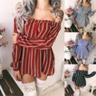 Off-shoulder Striped Long-sleeve Dress