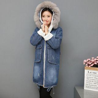 Zip-up Hooded Denim Coat