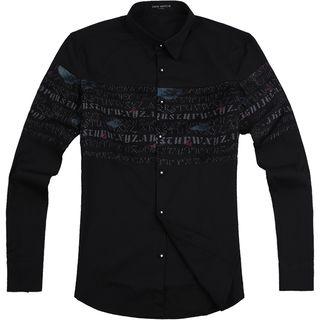 Lettering Panel Long-sleeve Shirt