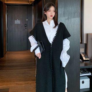 Plain Long-sleeve Loose-fit Shirt / Loose-fit Long Cardigan