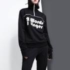 Zipper High-neck Thumb-hole Lettering Pullover