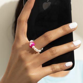 Faux Pearl Heart Beaded Ring 0333 - Random Colors - One Size